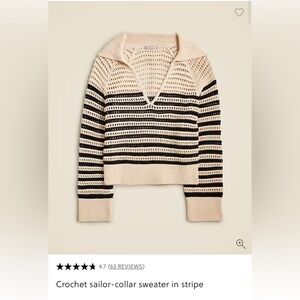 NWOT J CREW Crochet Sailor Collar Striped Cotton Sweater Black Beige Tan Khaki